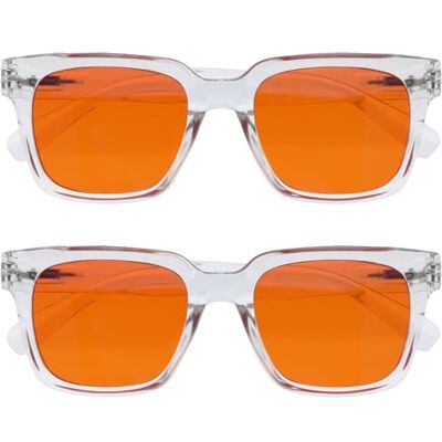 OPULIZE ERA Schlafbrille mit 99,9% Blaulichtfilter für Damen Herren Orangefarbene Gläser Entspiegelt & Blendfrei 2er-Pack UV400-Schutz Großer rechteckiger Rahmen Nachtbrille Klar OPULIZE ERA Schlafbrille mit 99,9% Blaulichtfilter für Damen Herren Orangefarbene Gläser Entspiegelt & Blendfrei 2er-Pack UV400-Schutz Großer rechteckiger Rahmen Nachtbrille Klar
