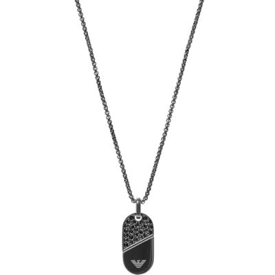 Giorgio Armani Herren-Edelstahl-Halskette mit Karabinerverschluss, Jett schwarz Giorgio Armani Herren-Edelstahl-Halskette mit Karabinerverschluss, Jett schwarz