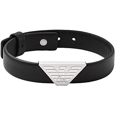 Giorgio Armani Herrenarmband Logoplakette Leder schwarz, EGS2985040 Giorgio Armani Herrenarmband Logoplakette Leder schwarz, EGS2985040