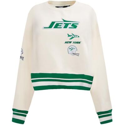 Pro Standard Womens NFL New York Jets Retro Classics Crewneck Sweatshirt Eggshell/Kelly Green 2XL Pro Standard Womens NFL New York Jets Retro Classics Crewneck Sweatshirt Eggshell/Kelly Green 2XL