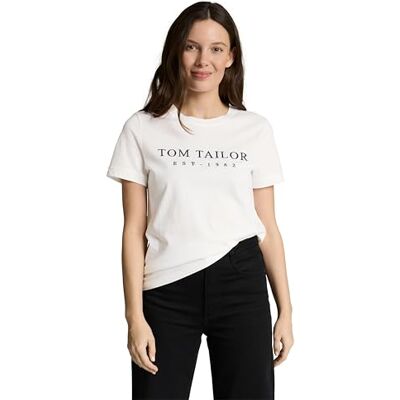 TOM TAILOR Damen Basic T-Shirt mit Logo-Print TOM TAILOR Damen Basic T-Shirt mit Logo-Print