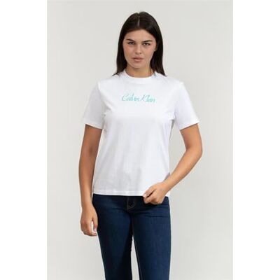 Calvin Damen T-Shirt Kurzarm Classic Logo Tee aus Baumwolle, Weiß (Brilliant White), M Calvin Damen T-Shirt Kurzarm Classic Logo Tee aus Baumwolle, Weiß (Brilliant White), M
