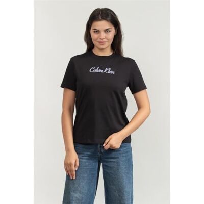 Calvin Damen T-Shirt Kurzarm Classic Logo Tee aus Baumwolle, Schwarz (Black), L Calvin Damen T-Shirt Kurzarm Classic Logo Tee aus Baumwolle, Schwarz (Black), L
