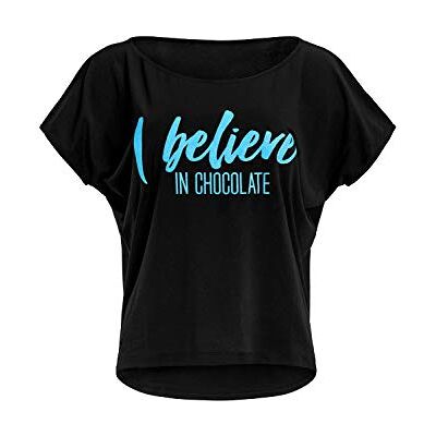 WINSHAPE Damen Damen Ultra Leichtes Modal-Kurzarmshirt Mct002 mit Neon Blauem „i Believe in Chocolate” Glitzer-Aufdruck T-Shirt WINSHAPE Damen Damen Ultra Leichtes Modal-Kurzarmshirt Mct002 mit Neon Blauem „i Believe in Chocolate” Glitzer-Aufdruck T-Shirt