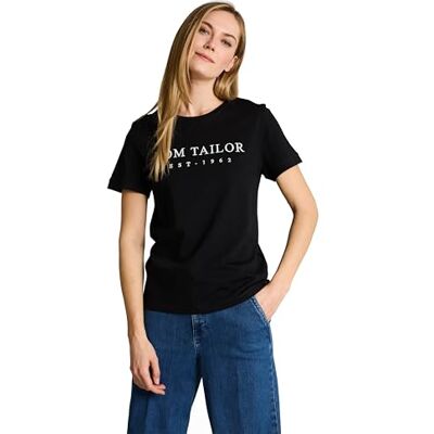 TOM TAILOR Damen Basic T-Shirt mit Logo-Print TOM TAILOR Damen Basic T-Shirt mit Logo-Print