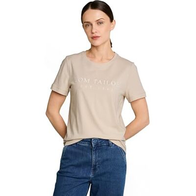 TOM TAILOR Damen Basic T-Shirt mit Logo-Print TOM TAILOR Damen Basic T-Shirt mit Logo-Print