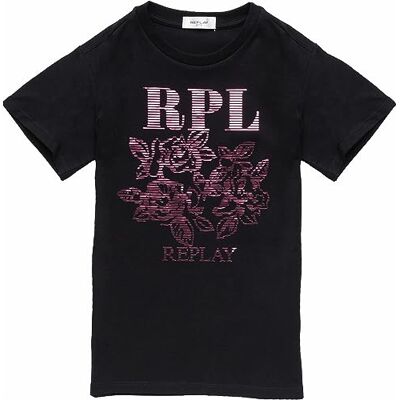 Replay Mädchen T-Shirt Kurzarm aus Baumwollmix Roses Replay Mädchen T-Shirt Kurzarm aus Baumwollmix Roses