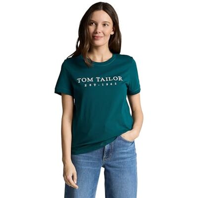 TOM TAILOR Damen Basic T-Shirt mit Logo-Print TOM TAILOR Damen Basic T-Shirt mit Logo-Print