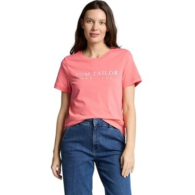 TOM TAILOR Damen Basic T-Shirt mit Logo-Print TOM TAILOR Damen Basic T-Shirt mit Logo-Print