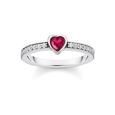 THOMAS SABO Solitärring mit rotem Stein in Herzschliff Silber 925 Sterlingsilber, Geschwärzt THOMAS SABO Solitärring mit rotem Stein in Herzschliff Silber 925 Sterlingsilber, Geschwärzt