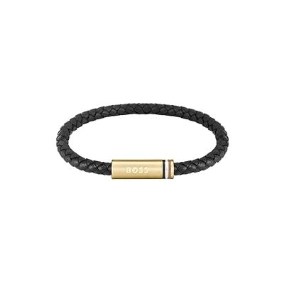 Boss Jewelry armband für Herren Kollektion ARES SINGLE mit Schwarzem Leder und Goldenem Edelstahlverschluss 1580624 Boss Jewelry armband für Herren Kollektion ARES SINGLE mit Schwarzem Leder und Goldenem Edelstahlverschluss 1580624