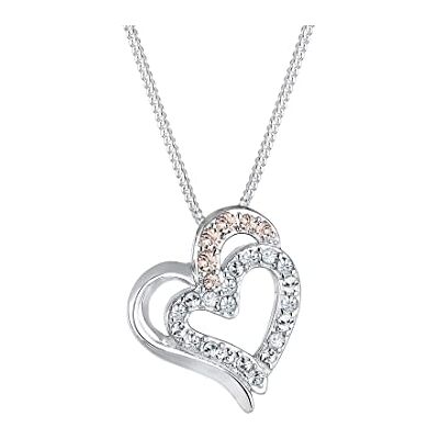 Elli Halskette Silber 925 Doppel Herzen Damen Kette Kristall Schmuck Geschenke für Frauen Mädchen Mama Freundin, Silberkette Länge 45cm Elli Halskette Silber 925 Doppel Herzen Damen Kette Kristall Schmuck Geschenke für Frauen Mädchen Mama Freundin, Silberkette Länge 45cm