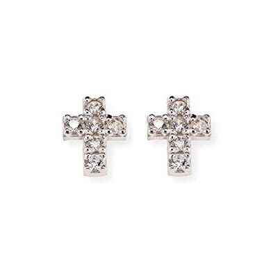 Amen Rosary Cross Ohrstecker in Form von Kreuzen, aus 925er Sterling Silber, verziert mit Zirkoniasteinen, Länge: 1 cm, ORCRZ Amen Rosary Cross Ohrstecker in Form von Kreuzen, aus 925er Sterling Silber, verziert mit Zirkoniasteinen, Länge: 1 cm, ORCRZ
