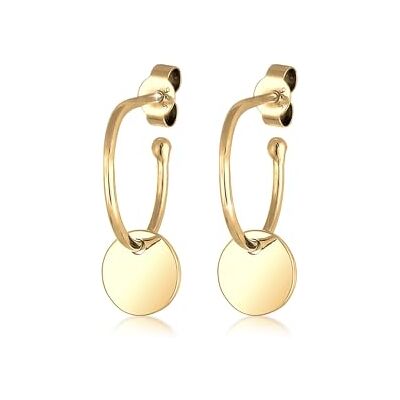 Elli Ohrhänger Silber 925 Vergoldet 24K Plättchen Ohrringe Damen Creolen für Frauen Durchmesser 12mm mit Coin Anhänger 0301763017 Elli Ohrhänger Silber 925 Vergoldet 24K Plättchen Ohrringe Damen Creolen für Frauen Durchmesser 12mm mit Coin Anhänger 0301763017