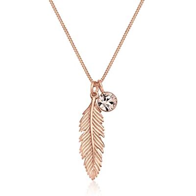 Elli Halskette Damen Feder Boho Anhänger mit Kristall Elli Halskette Damen Feder Boho Anhänger mit Kristall