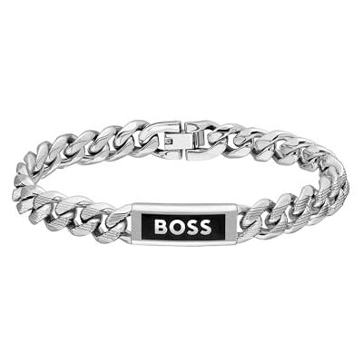 Boss Jewelry Gliederarmband für Herren Kollektion KASSY EMBLEM aus Edelstahl mit einer Platte aus schwarzem Email 1580679M Boss Jewelry Gliederarmband für Herren Kollektion KASSY EMBLEM aus Edelstahl mit einer Platte aus schwarzem Email 1580679M