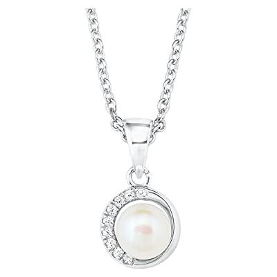 s.Oliver Kette mit Anhänger 925 Sterling Silber Damen Halsschmuck, mit Zirkonia synth., mit Süßwasserzuchtperle, 42+3 cm, Silber, Kommt in Schmuck Geschenk Box, 2022755 s.Oliver Kette mit Anhänger 925 Sterling Silber Damen Halsschmuck, mit Zirkonia synth., mit Süßwasserzuchtperle, 42+3 cm, Silber, Kommt in Schmuck Geschenk Box, 2022755