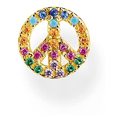 THOMAS SABO Einzel Ohrstecker Peace mit bunten Steinen gold 925 Sterlingsilber, 750 Gelbgold Vergoldung THOMAS SABO Einzel Ohrstecker Peace mit bunten Steinen gold 925 Sterlingsilber, 750 Gelbgold Vergoldung