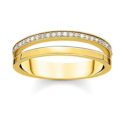 THOMAS SABO Ring doppelreihig weiße Steine gold 750 Gelbgold Vergoldung, 925 Sterlingsilber TR2316-414-14 THOMAS SABO Ring doppelreihig weiße Steine gold 750 Gelbgold Vergoldung, 925 Sterlingsilber TR2316-414-14