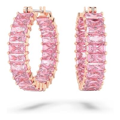 Swarovski Matrix Kreolen, Rosé Vergoldete Ohrringe mit Strahlenden, Rosafarbenen Kristallen Swarovski Matrix Kreolen, Rosé Vergoldete Ohrringe mit Strahlenden, Rosafarbenen Kristallen