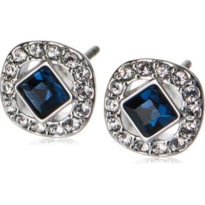 Swarovski Una Angelic Square Ohrstecker, Rhodinierte Ohrringe mit Blauem Element und Strahlenden Kristallen Swarovski Una Angelic Square Ohrstecker, Rhodinierte Ohrringe mit Blauem Element und Strahlenden Kristallen
