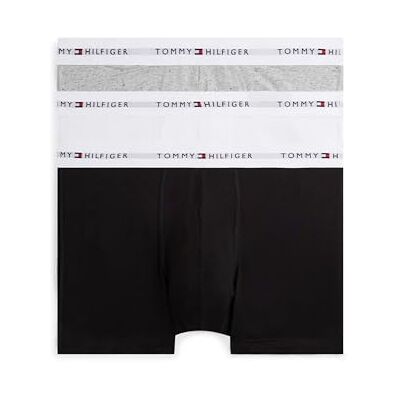 Tommy Hilfiger Herren 3er Pack Boxershorts Trunks mit Logomuster-Bund, Mehrfarbig (Grey Heather/Black/White), S Tommy Hilfiger Herren 3er Pack Boxershorts Trunks mit Logomuster-Bund, Mehrfarbig (Grey Heather/Black/White), S