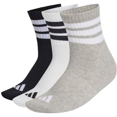 adidas Unisex 3 Stripes Cushioned Sportswear Mid Cut Socks 3 Pair Pack, medium grey heather/white/black, 48-51 adidas Unisex 3 Stripes Cushioned Sportswear Mid Cut Socks 3 Pair Pack, medium grey heather/white/black, 48-51