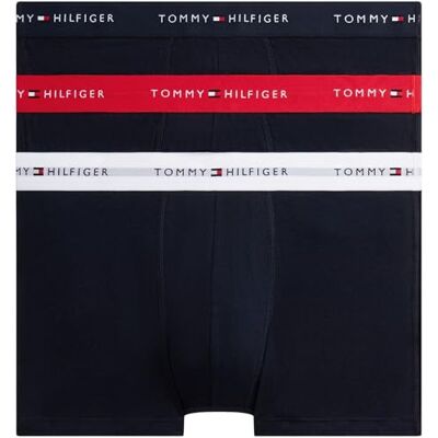 Tommy Hilfiger Herren 3er Pack Boxershorts Trunks aus Baumwolle mit Stretch, Mehrfarbig (Primary Red/White/Desert Sky), M Tommy Hilfiger Herren 3er Pack Boxershorts Trunks aus Baumwolle mit Stretch, Mehrfarbig (Primary Red/White/Desert Sky), M