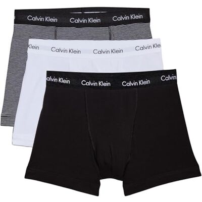 Calvin Herren 3er Pack Boxershorts Trunks Unterwäsche, Mehrfarbig (White/B&W Stripe/Black), S Calvin Herren 3er Pack Boxershorts Trunks Unterwäsche, Mehrfarbig (White/B&W Stripe/Black), S