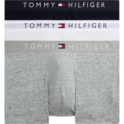 Tommy Hilfiger Herren 3er Pack Boxershorts Trunks mit Logobund, Mehrfarbig (Grey Htr/White/Desert Sky), L Tommy Hilfiger Herren 3er Pack Boxershorts Trunks mit Logobund, Mehrfarbig (Grey Htr/White/Desert Sky), L