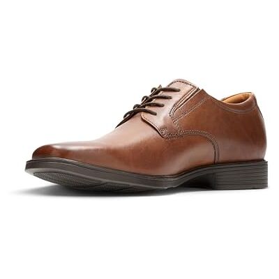 Clarks Tilden Plain Mens Dark Tan Lea, 9.5 Clarks Tilden Plain Mens Dark Tan Lea, 9.5
