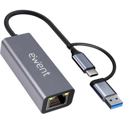 Ewent USB-C auf RJ45 Ethernet Adapter Gigabit 1000 Mbit/s, USB-C und USB-A, 15 cm Kabel, kompaktes Aluminiumgehäuse, Plug & Play für PC, Laptop und Tablet, Windows, macOS, Linux, ChromeOS Ewent USB-C auf RJ45 Ethernet Adapter Gigabit 1000 Mbit/s, USB-C und USB-A, 15 cm Kabel, kompaktes Aluminiumgehäuse, Plug & Play für PC, Laptop und Tablet, Windows, macOS, Linux, ChromeOS