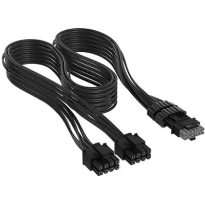 Corsair Elite Premium Typ 4 Einzeln Ummantelte 2x 8-Pin zu PCIe 12V-2x6 600W PSU-Kabel – Dreilagiges Mesh-Paracord-Design, Flache Kabelkämme, Kompatibel Netzteilen vom Typ 4 – Schwarz Corsair Elite Premium Typ 4 Einzeln Ummantelte 2x 8-Pin zu PCIe 12V-2x6 600W PSU-Kabel – Dreilagiges Mesh-Paracord-Design, Flache Kabelkämme, Kompatibel Netzteilen vom Typ 4 – Schwarz