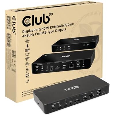 Club 3D CSV-1585 KVM Switch/Dock DisplayPort/HDMI 4K60Hz für 2 USB Typ-C Eingänge Club 3D CSV-1585 KVM Switch/Dock DisplayPort/HDMI 4K60Hz für 2 USB Typ-C Eingänge