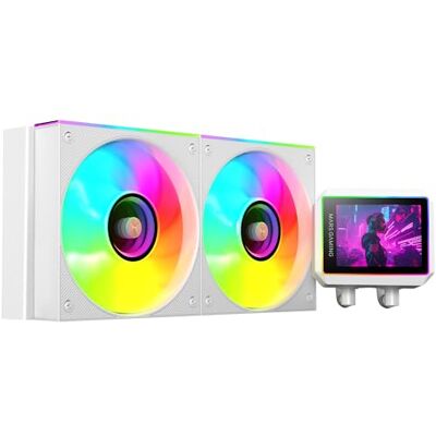 Mars Gaming ML-VISIONII240 AIO Flüssigkeitskühlung 500W TDP, IPS-Display 2,8" 360º, 4. Gen Opti-Chamber Pumpe mit Kupferbasis und Mikrokanälen, 2x 120mm ARGB Infinity Mirror Lüfter, Weiß Mars Gaming ML-VISIONII240 AIO Flüssigkeitskühlung 500W TDP, IPS-Display 2,8" 360º, 4. Gen Opti-Chamber Pumpe mit Kupferbasis und Mikrokanälen, 2x 120mm ARGB Infinity Mirror Lüfter, Weiß