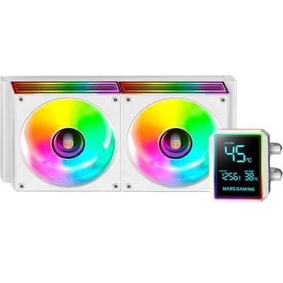 Mars Gaming ML-LCDPRO240 AIO Flüssigkeitskühlung 500W TDP, 2,8" Multimonitor LCD-Bildschirm, 4. Gen Opti-Chamber Pumpe mit Kupferbasis, 2× 120 mm ARGB Infinity Mirror Lüfter, Weiß Mars Gaming ML-LCDPRO240 AIO Flüssigkeitskühlung 500W TDP, 2,8" Multimonitor LCD-Bildschirm, 4. Gen Opti-Chamber Pumpe mit Kupferbasis, 2× 120 mm ARGB Infinity Mirror Lüfter, Weiß