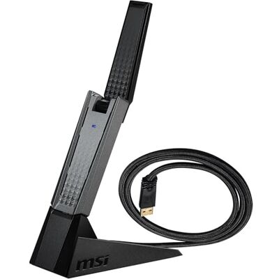 MSI AX1800 WiFi 6 Dual-Band USB Adapter WLAN bis zu 1800 Mbit/s (5GHz, 2.4GHz Wireless), USB 3.2 Gen 1 Typ-A, MU-MIMO, einstellbare Antenne, Beamforming, WPA3 Kabelgebundene Halterung inbegriffen MSI AX1800 WiFi 6 Dual-Band USB Adapter WLAN bis zu 1800 Mbit/s (5GHz, 2.4GHz Wireless), USB 3.2 Gen 1 Typ-A, MU-MIMO, einstellbare Antenne, Beamforming, WPA3 Kabelgebundene Halterung inbegriffen