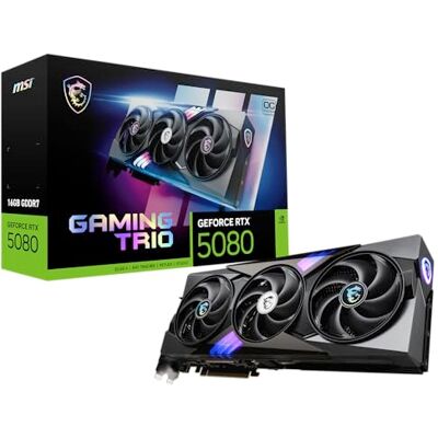 MSI Gaming RTX 5080 16G Gaming Trio OC Grafikkarte (16 GB GDDR7, 256 Bit, Extreme Clock TBD MHz, DisplayPort x 3 2.1a, HDMI 2.1b, NVIDIA Blackwell Architecture) MSI Gaming RTX 5080 16G Gaming Trio OC Grafikkarte (16 GB GDDR7, 256 Bit, Extreme Clock TBD MHz, DisplayPort x 3 2.1a, HDMI 2.1b, NVIDIA Blackwell Architecture)