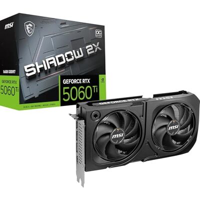MSI GeForce RTX 5060 Ti 16G Shadow 2X OC Plus 16GB GDDR7 (28Gbps/128-bit), PCIe 5, Boost: 2602 MHz, HDMI 2.1b, DisplayPort 2.1b, Metall Rückplatte MSI GeForce RTX 5060 Ti 16G Shadow 2X OC Plus 16GB GDDR7 (28Gbps/128-bit), PCIe 5, Boost: 2602 MHz, HDMI 2.1b, DisplayPort 2.1b, Metall Rückplatte
