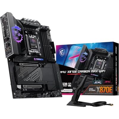 MSI MPG X870E Carbon MAX WiFi Für AMD Ryzen 9000/8000/7000, 64MB BIOS ROM, VRM SPS 110A, DDR5 Memory Boost 9000+MT/s (OC), PCIe 5.0 x16, M.2 Gen5 MSI MPG X870E Carbon MAX WiFi Für AMD Ryzen 9000/8000/7000, 64MB BIOS ROM, VRM SPS 110A, DDR5 Memory Boost 9000+MT/s (OC), PCIe 5.0 x16, M.2 Gen5