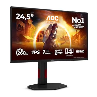 AOC 25G4ZR 25 Zoll FHD Monitor, 260Hz, Fast IPS Panel, 1ms GtG, Adaptive Sync, HDR10, G-Sync Compatible, Höhenverstellung,(1920x1080 HDMI 2X 2.0 DP 1x 1.4) Schwarz AOC 25G4ZR 25 Zoll FHD Monitor, 260Hz, Fast IPS Panel, 1ms GtG, Adaptive Sync, HDR10, G-Sync Compatible, Höhenverstellung,(1920x1080 HDMI 2X 2.0 DP 1x 1.4) Schwarz