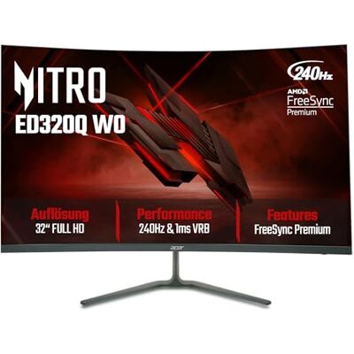 Acer Nitro ED320QW0 Gaming Monitor 32 Zoll (80 cm) Full HD 240Hz 32 Zoll curved (80 cm Bildschirm ) Full HD, 240Hz, 1ms (VRB), HDMI 2.1,FreeSync Premium, VESA Acer Nitro ED320QW0 Gaming Monitor 32 Zoll (80 cm) Full HD 240Hz 32 Zoll curved (80 cm Bildschirm ) Full HD, 240Hz, 1ms (VRB), HDMI 2.1,FreeSync Premium, VESA