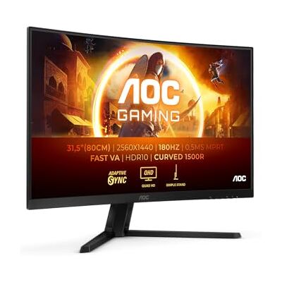 AOC CQ32G4VEAD 32 Zoll Curved, WQHD Gaming Monitor, 180Hz, Fast VA Panel, 1ms GtG, Adaptive Sync, HDR10, FreeSync, (2560x1440 HDMI 2X 2.0 DP 1x 1.4) Schwarz AOC CQ32G4VEAD 32 Zoll Curved, WQHD Gaming Monitor, 180Hz, Fast VA Panel, 1ms GtG, Adaptive Sync, HDR10, FreeSync, (2560x1440 HDMI 2X 2.0 DP 1x 1.4) Schwarz