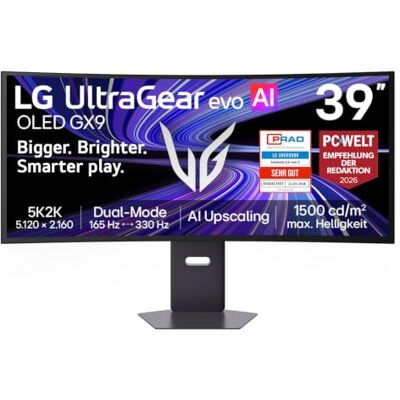 LG Ultragear™ 39GX950B-B 39 Zoll 21:9 Curved 5K2K OLED Gaming Monitor, 165Hz/330Hz Dual Mode, AI Upscaling, DisplayHDR True Black 500, AMD FreeSync Premium Pro, USB-C (90W), Schwarz LG Ultragear™ 39GX950B-B 39 Zoll 21:9 Curved 5K2K OLED Gaming Monitor, 165Hz/330Hz Dual Mode, AI Upscaling, DisplayHDR True Black 500, AMD FreeSync Premium Pro, USB-C (90W), Schwarz