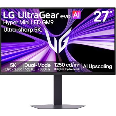 LG Ultragear™ evo 27GM950B-B 27 Zoll 5K IPS Hyper Mini LED Gaming-Monitor, 165Hz/330Hz, AI Upscaling, DisplayHDR 1000, AMD FreeSync Premium, 1x USB-C (90W), 2X HDMI 2.1, 1x DisplayPort 2.1, Schwarz LG Ultragear™ evo 27GM950B-B 27 Zoll 5K IPS Hyper Mini LED Gaming-Monitor, 165Hz/330Hz, AI Upscaling, DisplayHDR 1000, AMD FreeSync Premium, 1x USB-C (90W), 2X HDMI 2.1, 1x DisplayPort 2.1, Schwarz