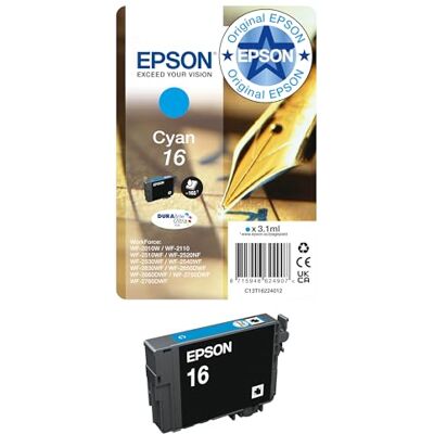 Epson 16 Cyan Pen & Crossword, Genuine, DURABrite Ultra Ink Epson 16 Cyan Pen & Crossword, Genuine, DURABrite Ultra Ink