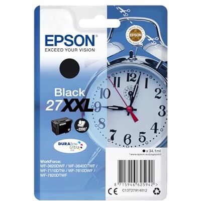 Epson Original 27XXL Tinte Wecker (WF-3620DWF, WF-3640DTWF, WF-7110DTW, WF-7210DTW, WF-7610DWF, WF-7620DTWF, WF-7710DWF, WF-7715DWF, WF-7720DTWF), schwarz Epson Original 27XXL Tinte Wecker (WF-3620DWF, WF-3640DTWF, WF-7110DTW, WF-7210DTW, WF-7610DWF, WF-7620DTWF, WF-7710DWF, WF-7715DWF, WF-7720DTWF), schwarz