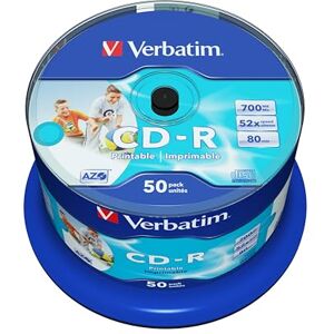 Verbatim CD-R AZO 700 MB 52-fache Brenngeschwindigkeit CD-Rohlinge Bedruckbar 50 Stück Spindel Verbatim CD-R AZO 700 MB 52-fache Brenngeschwindigkeit CD-Rohlinge Bedruckbar 50 Stück Spindel