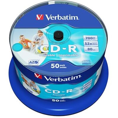 Verbatim CD-R AZO 700 MB 52-fache Brenngeschwindigkeit CD-Rohlinge Bedruckbar 50 Stück Spindel Verbatim CD-R AZO 700 MB 52-fache Brenngeschwindigkeit CD-Rohlinge Bedruckbar 50 Stück Spindel