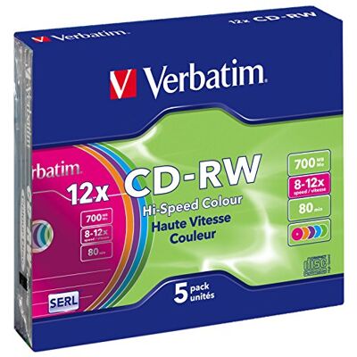 Verbatim CD-RW, 700 MB/80 Minuten 12-fache Brenngeschwindigkeit, hochwertiger CD-Rohling Jewel Case 5er-Pack Verbatim CD-RW, 700 MB/80 Minuten 12-fache Brenngeschwindigkeit, hochwertiger CD-Rohling Jewel Case 5er-Pack
